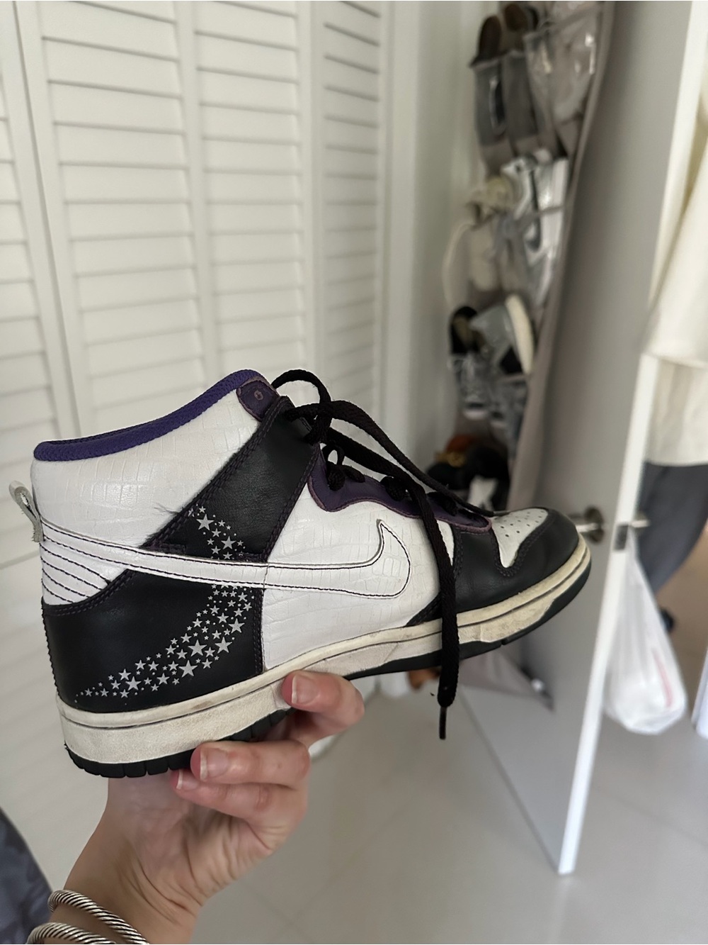 Nike Black, White & Purple High-Top Sneakers with Star Detail